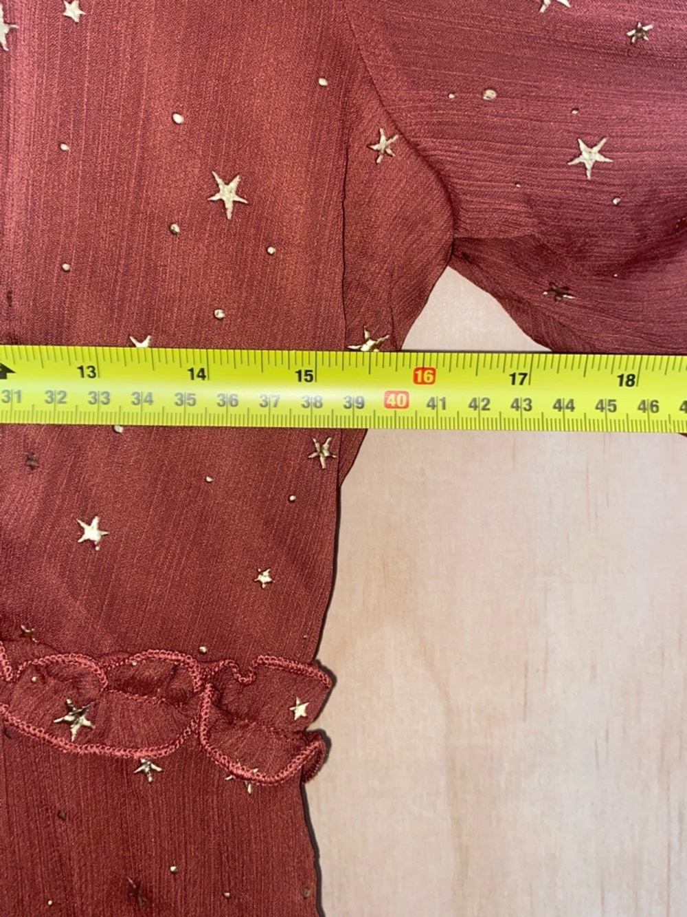 entro Rust Red Long Sleeve Star-Print Ruffle Mini Dress - Picture 7 of 10